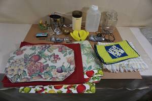 lot 240 image: Assorted Houseware - Place Mats, Glass Canister, Dcor