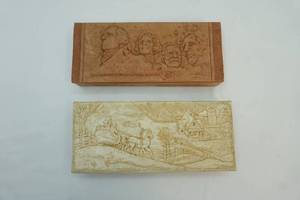 lot 82 image: vintage leather wrapped caramel boxes