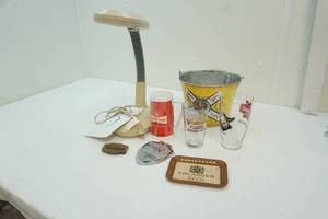 lot 107 image: galvanized Miller ice bucket, beer glasses and mug
