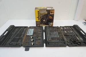 lot 119 image: drill bits and Wagner power sprayer