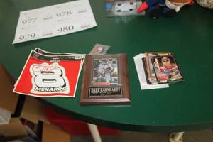 lot 978 image: Dale Earnhardt Racing Stickers, Plaque and Pin