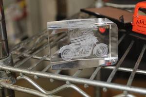 lot 958 image: MotorcycleFlag inside Crystal Block Hologram