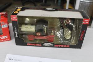 lot 910 image: Texaco 1912 Ford Model T Oil Tanker Special Edition Heavy Diecast Metal Coin Bank w Wrench  by  GearBox