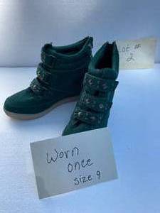 lot 2 image: Candies Green Wedge Heel Tennis Shoes Size 9