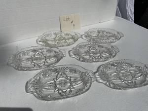 lot 9 image: 6-Pieces Vintage Glass Divided Dishes (1-is chipped)