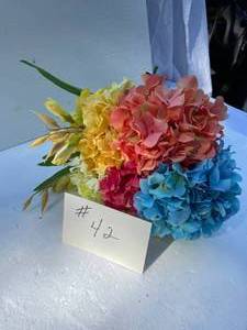 lot 42 image: Hydrangea Bouquet-Pink, Blue, Peach, Yellow & Light Green