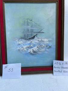 lot 53 image: Ship On A Rough Sea. By Arnie Chuckles. Has A Little Damage-Rust Spots