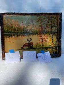 lot 76 image: Scenery Clock Of Deer With Rustic Frame, By Arnie Chuckles