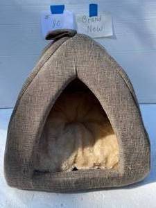 lot 80 image: New Cat Bed With Tags. Tan & Brown. Fluffy Inside
