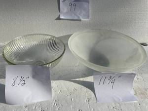 lot 99 image: 2-Ceiling Light Globes. 1-8.5 With Clear Glass & 1-11-34 With Frosted Glass. In Good Condition.