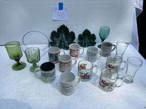 lot 111 image: Vintage 2-Piece Christmas Leaf Cookie Plates, Cups & Glasses
