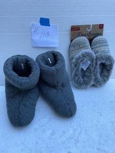 lot 113 image: NEW Pair Of Slippers With Memory Foam, Grey & Tan M 78. Grey Ankle Slipper Sox.