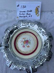 lot 132 image: Dish Made Of China With Chrome Outer Edge-Chrome Kraft Farber Bros. New York.