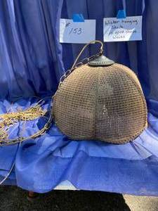 lot 153 image: Vintage Rattan Hanging Light, Works, Shade In good Shape