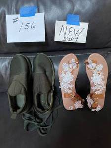 lot 156 image: NEW Green Like Tennis Shoes And White Lace Sandals