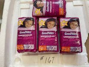 lot 167 image: 4-Packages Of Good Night Underwear, 12 count, 8-14, 60-125 Lbs. L-XL