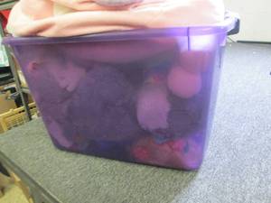 lot 560 image: purple tote of stuffed animals ...