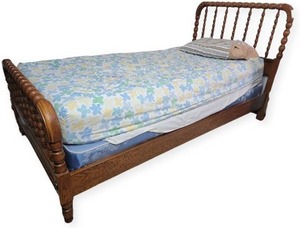 lot 29 image: Vintage Twin Bed Frame, Headboard, Baseboard, Mattress, & Boxspring