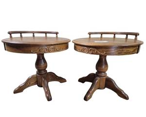 lot 46 image: 2 Vintage Round Wooden Side Tables 25 x 25 x 22