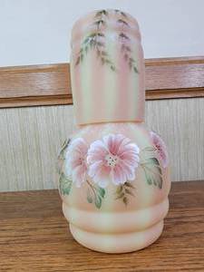 lot 144 image: Extremely Rare Signed Fenton Glass Hand-Painted Bedside Carafe and Cup