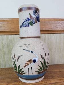 lot 149 image: Vintage Mid-Century Mexican Terra Cotta Hand-Painted Bedside Carafe and Cup
