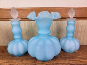 lot 172 image: Fenton Glass Blue Melon Five-Piece Collection