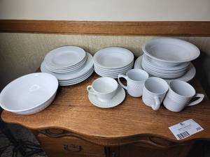 lot 235 image: Wonderful 22 Piece White Dining Set