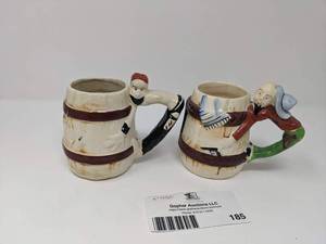 lot 185 image: Vintage 1940s  Takiya Japan Whimsical Cowboy Mugs-Lucky Horseshoe Collection