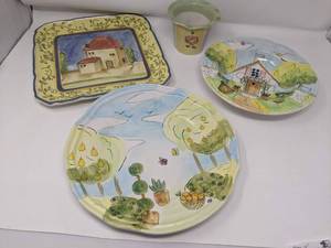 lot 290 image: Adorable Vintage Our House Hand-Painted Dish Collection
