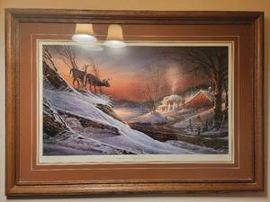 lot 118 image: Vintage 1985 Limited Edition Custom Framed Terry Redlin Print Deer Crossing-38 x 27.5