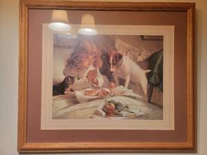 lot 117A image: Lovely Framed Charles Burton Barber Print Suspense -26 x 22