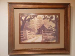 lot 122 image: Vintage Custom Framed Farmhouse Print 23.5 x 19.5
