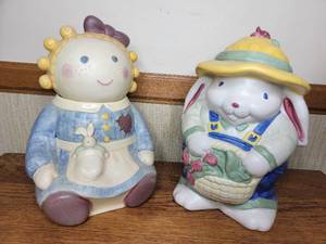 lot 125 image: Vintage 1980s Treasure Craft Rag Doll & Bunny Cookie Jars