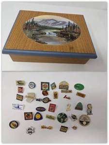 lot 163 image: Exquisite Hand-Painted Box with Collectible Enamel Pins