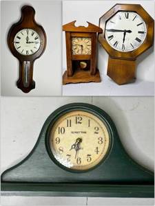 lot 214 image: Vintage Wooden Clock Collection-4 Wooden Clocks