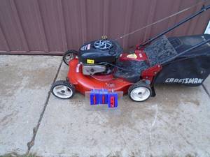 Craftsman self propelled lawn mower with bagger. Tested & works. As shown.