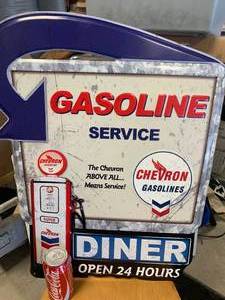 Chevron Gasoline Diner Metal Sign 25 12 Inches Tall