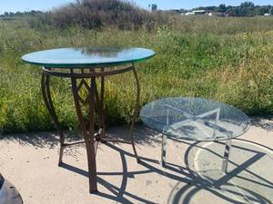 2 Heavy Glass Tables 14 & 36 Inches Tall