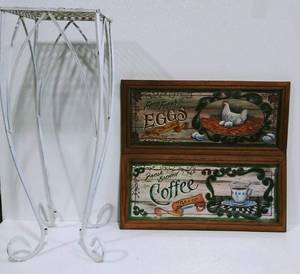 Coffee and Eggs Wall Decor, Metal Plant Stand