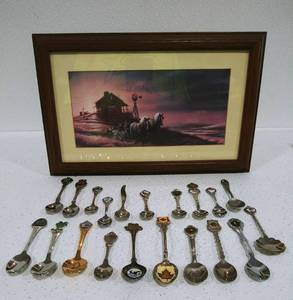 Decorative Picture, Assorted Collectible Spoons