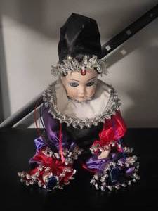 Extravagant Porcelain Jester Doll by Val Goodman A