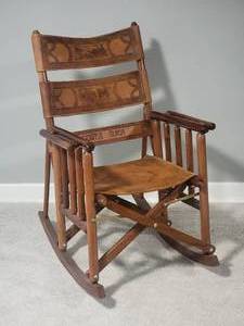 Grand Costa Rican Hand-Crafted Wood  Leather Campaign Rocking Chair