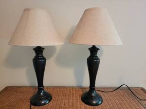 Muted Black Candlestick Lamp Pair