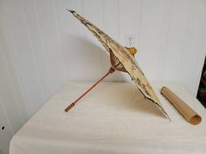 Enchanting Antique East Asian Painted Paper Umbrella