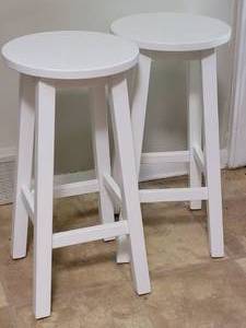 White Enamel Kitchen Stools, pair