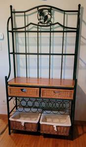 Iron Bakers Rack with Basket Drawers and Bins