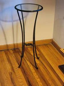 Glass Top Iron Pedestal Plant Stand