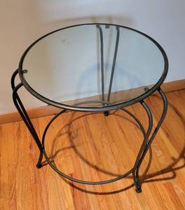 Glass Top Iron Curve Leg Occasional Table