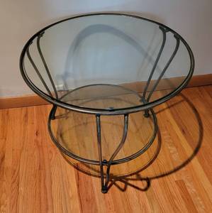 Double Shelf Glass and Iron Occasional Table