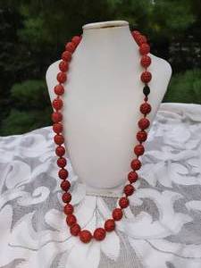 Vintage Asian Cinnebar Bead Necklace  30 inches